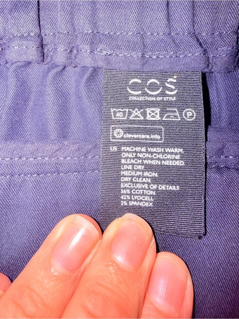 COS Navy Blue  Elastic Waist Cotton Blend Light Weight Trousers - 10